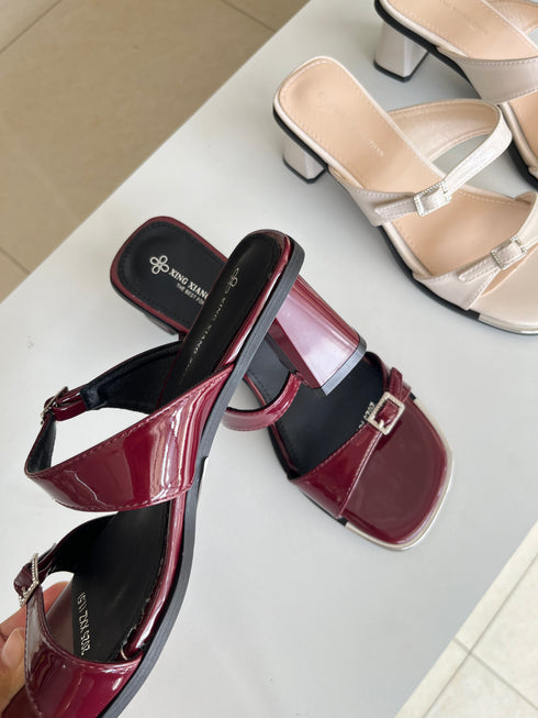 Double Straps Open Toe Block Heel